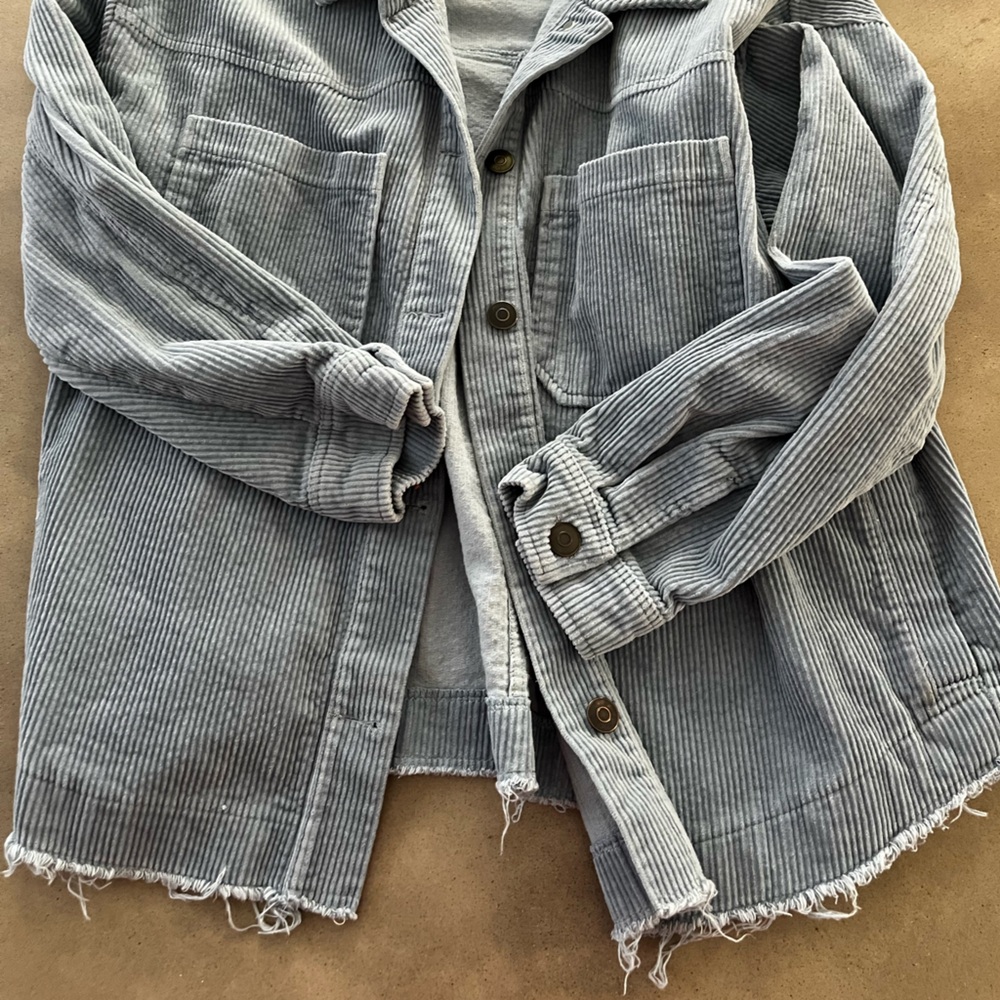 ZARA Light Blue Corduroy Oversized Raw Edge Shacket Jacket Size Medium - Picture 8 of 8